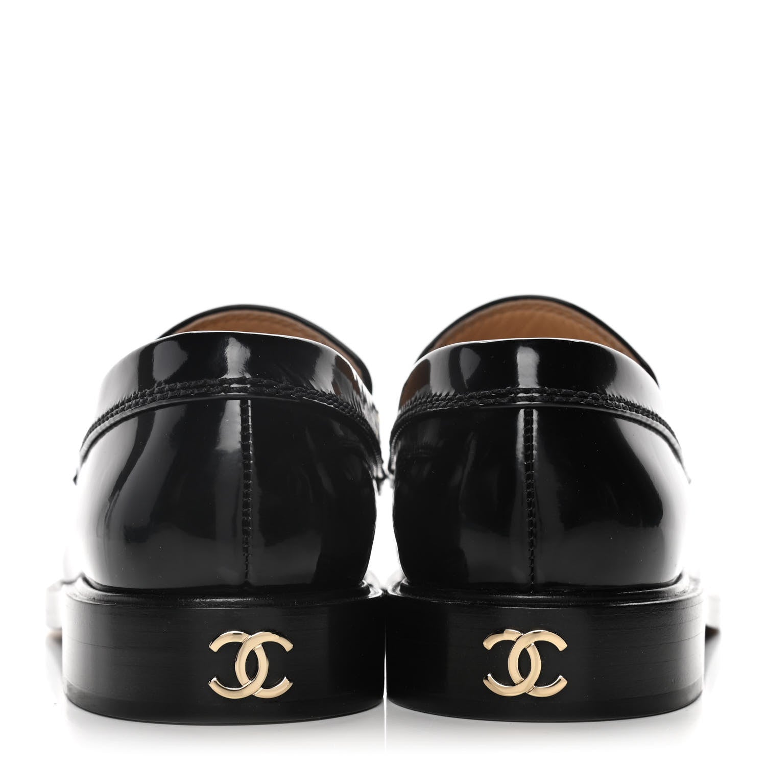Chanel Shiny Calfskin Logo Loafers 38 Black 5 of 15