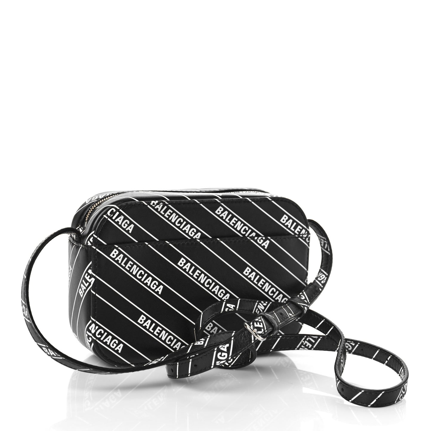 Calfskin Diagonal Allover Logo Print XS Everyday Camera Bag Black White
