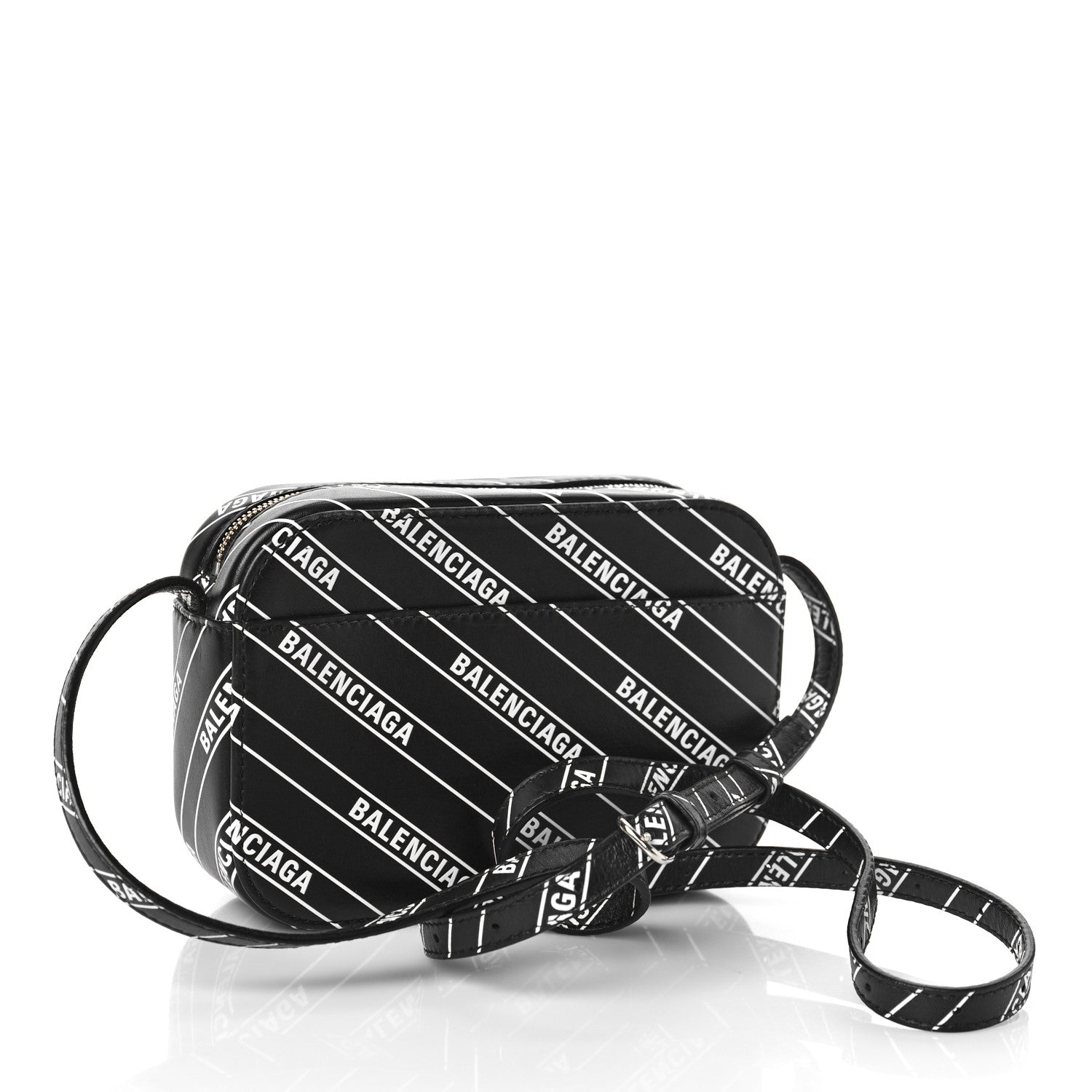 Balenciaga Calfskin Diagonal Allover Logo Print XS Everyday Camera Bag Black White 3 of 9
