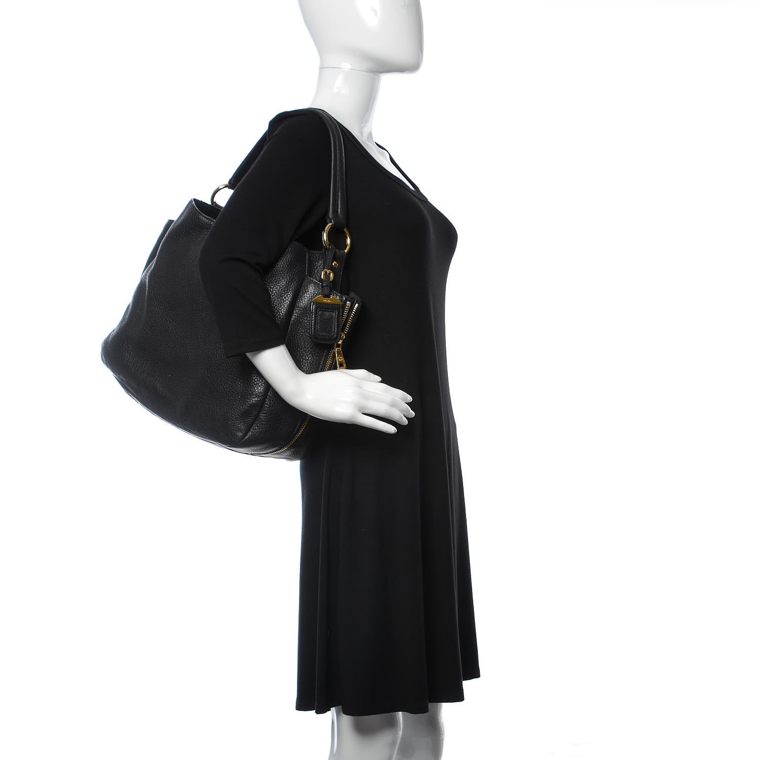 Prada Vitello Daino Side Zip Pocket Hobo Black 2 of 12