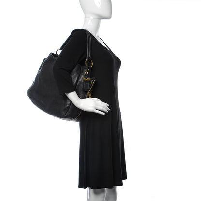 Prada Vitello Daino Side Zip Pocket Hobo Black 2 of 12