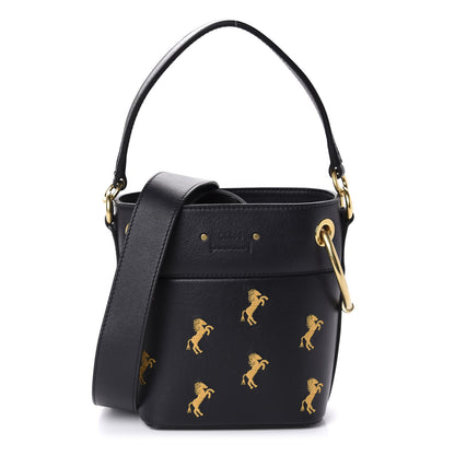 Chloe Smooth Calfskin Little Horses Embroidered Mini Roy Bucket Bag Full Blue 1 of 11
