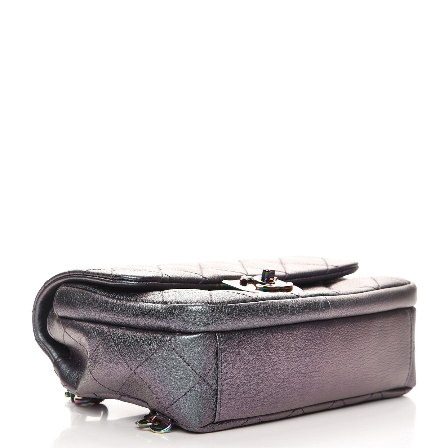 Iridescent Goatskin Quilted Small Double Carry Waist Chain Flap Purple