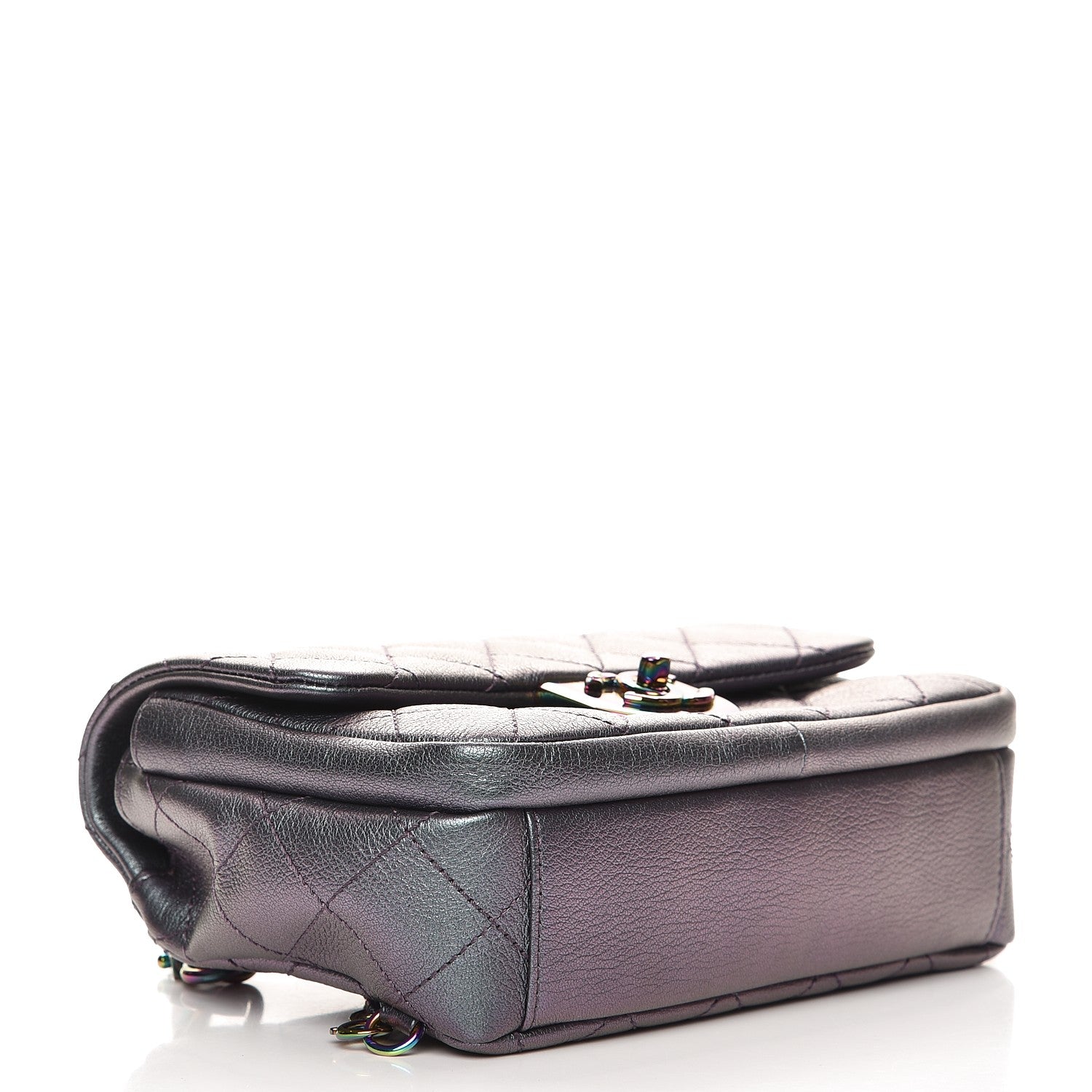 Chanel Iridescent Goatskin Quilted Small Double Carry Waist Chain Flap Purple 6 of 9