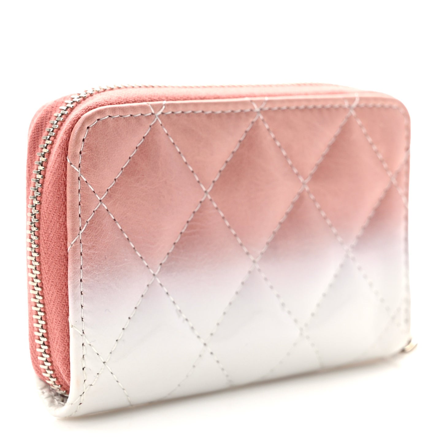 Ombre Patent Calfskin Quilted Small Zip Around Coin Purse Pink White