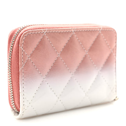 Chanel Ombre Patent Calfskin Quilted Small Zip Around Coin Purse Pink White 4 of 8