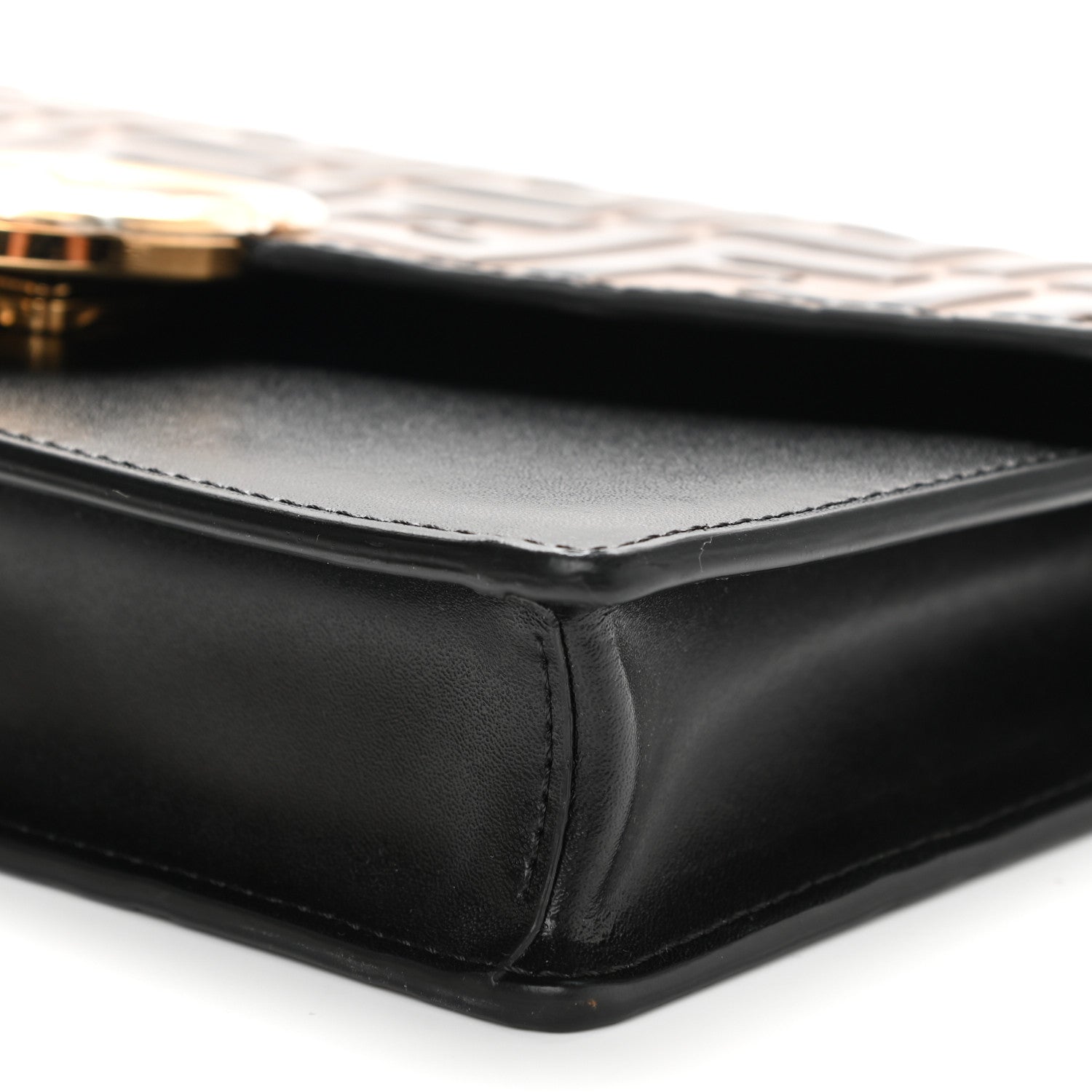 Fendi Vitello Liberty F is Fendi Bi-Color FF 1974 Embossed Medium Envelope Wallet On Chain Black Maya 10 of 10
