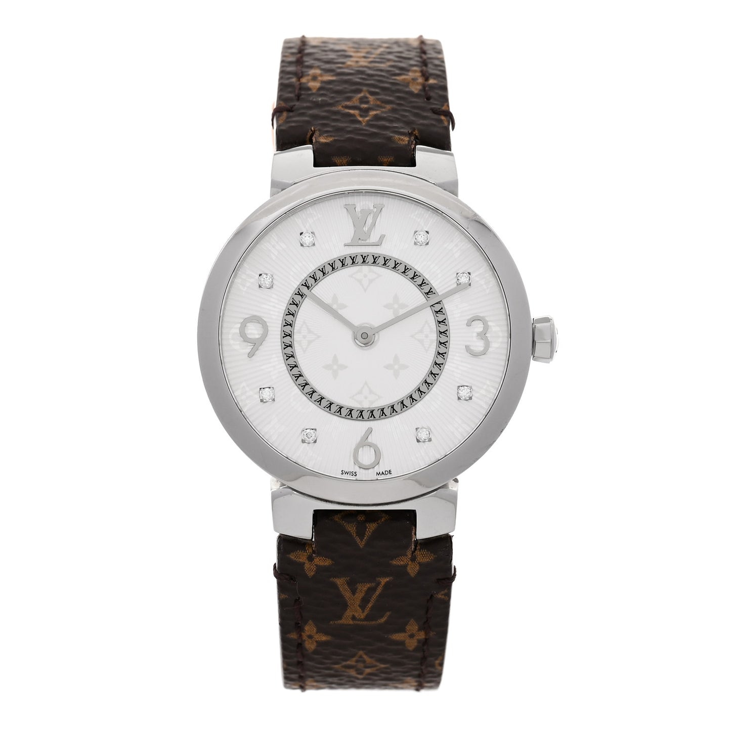 Stainless Steel Monogram Diamond 33mm Tambour Slim Quartz Watch