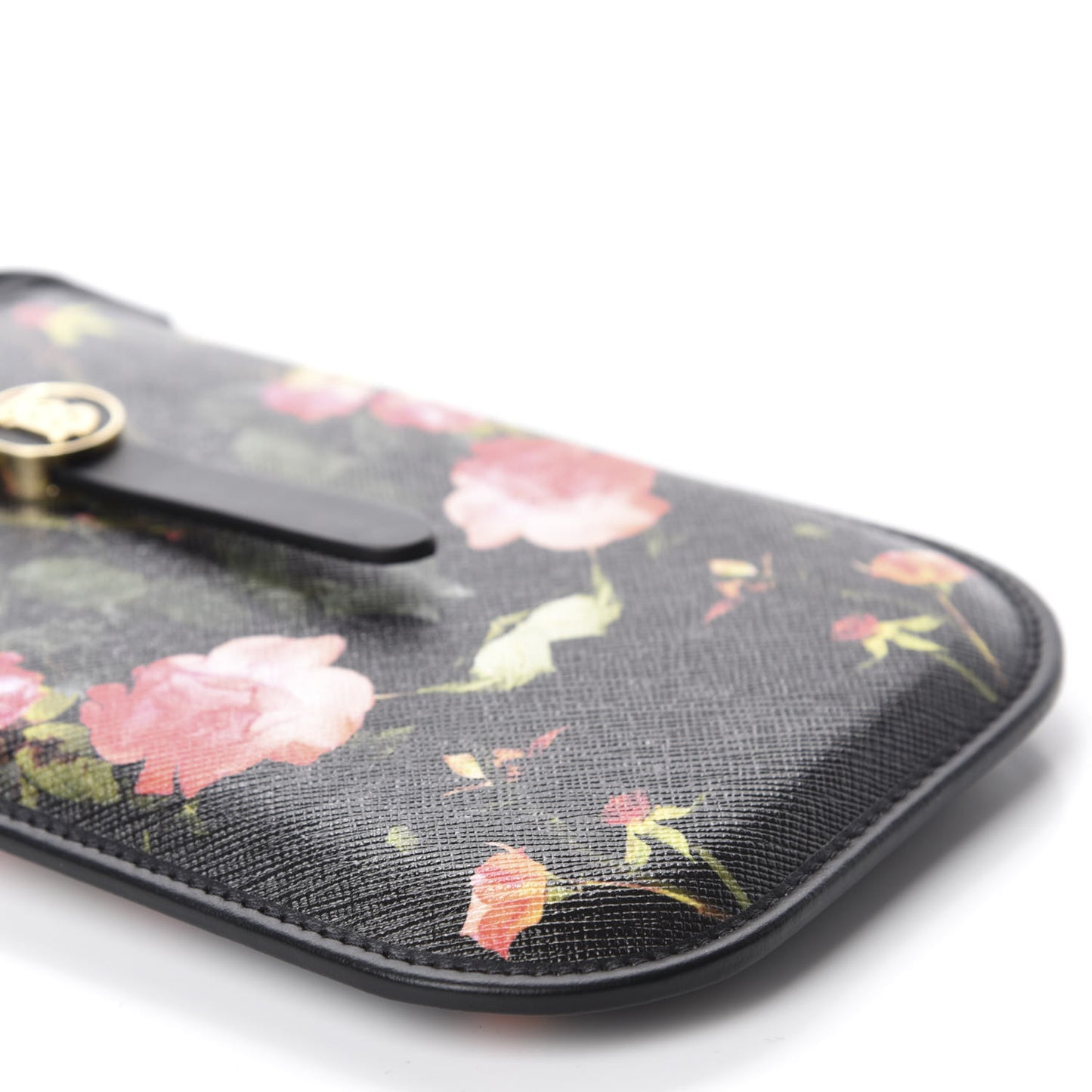 E-Canvas Rose Print Anne Phone Case With Strap Black