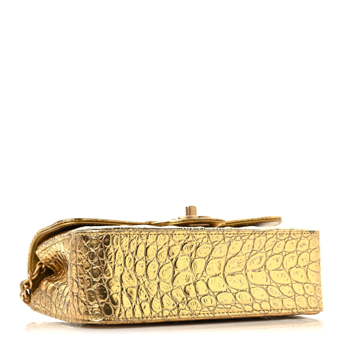Metallic Calfskin Crocodile Embossed Cocodile Rectangular Mini Flap Gold