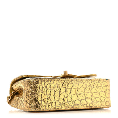 Chanel Metallic Calfskin Crocodile Embossed Cocodile Rectangular Mini Flap Gold 4 of 10