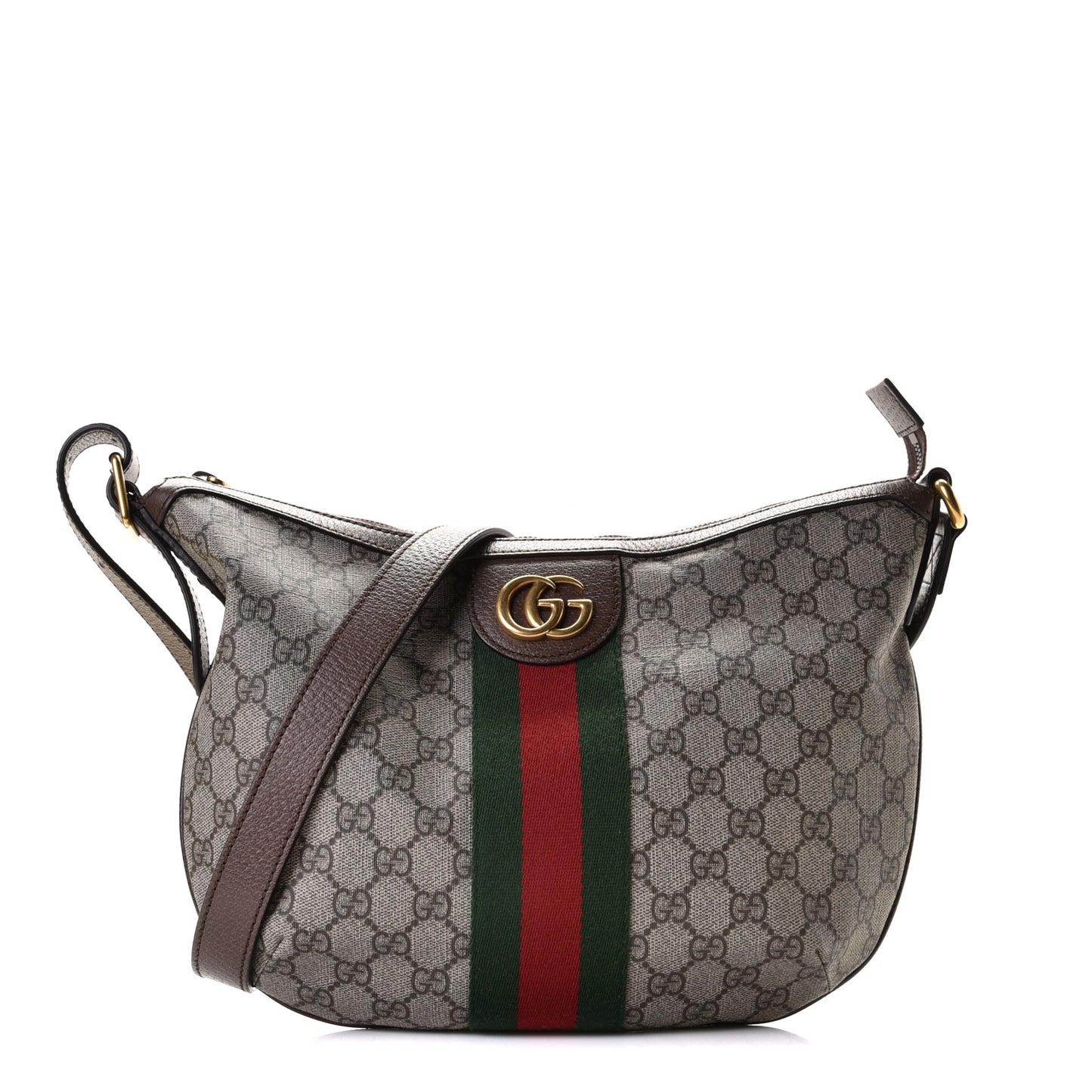 GG Supreme Monogram Web Small Ophidia Half Moon Hobo Brown