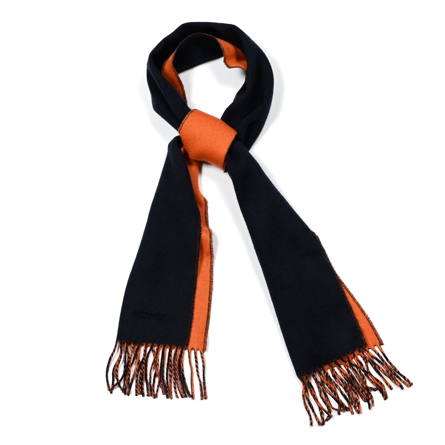 Cashmere Fringe Double Face Scarf Marine Orange