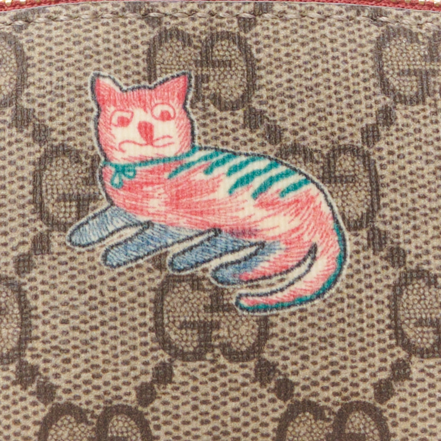 GG Supreme Monogram Cat Pencil Case Beige Ebony