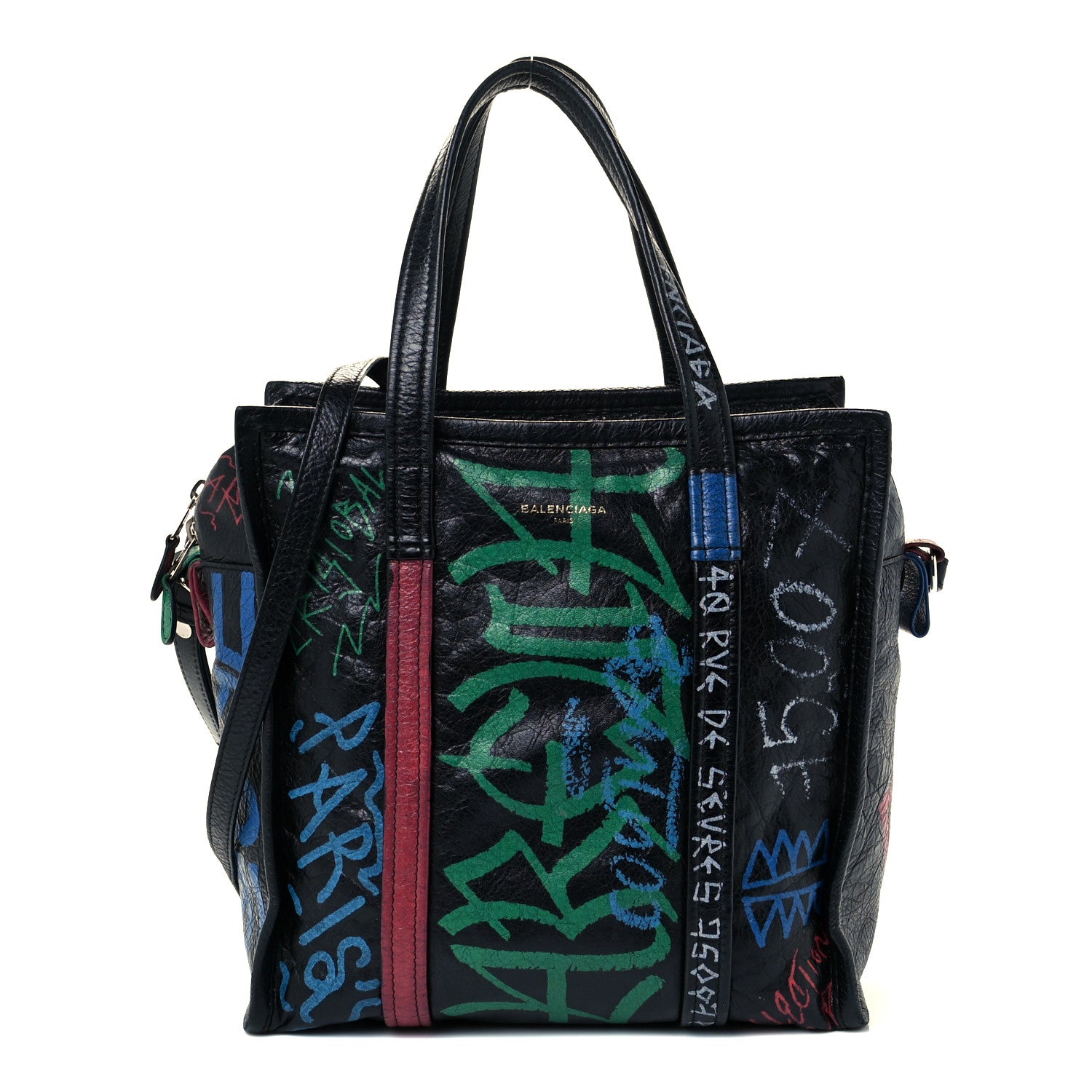 Balenciaga Agneau Arena Graffiti All Over S Bazar Shopper Tote Black Vert Rouge 1 of 10