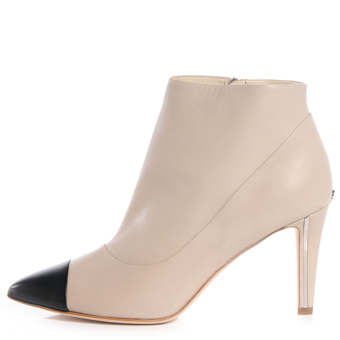 Lambskin Cap Toe Short Boots Beige Black 38.5