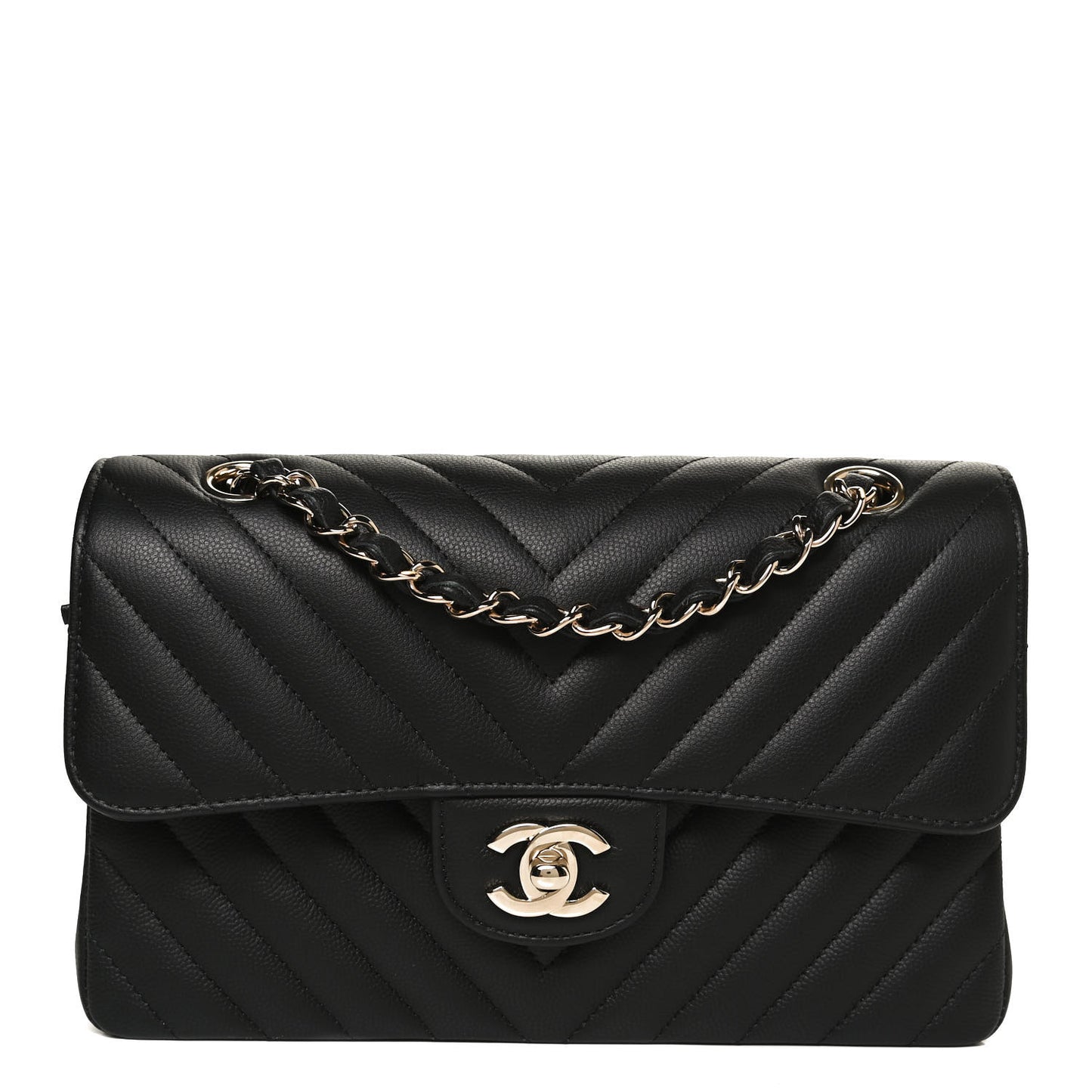 Caviar Chevron Quilted Small Double Flap Black
