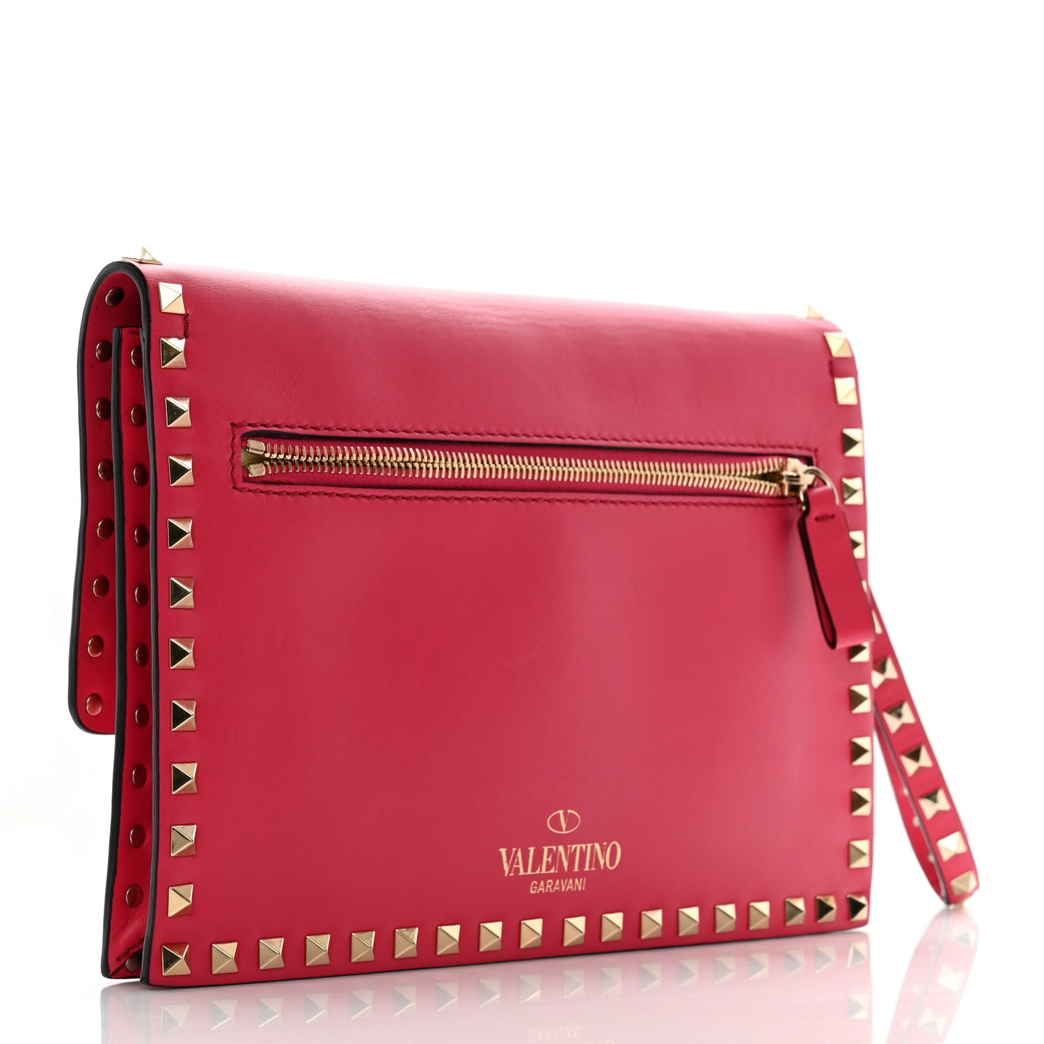 Valentino Garavani Vitello Rockstud Flip Lock Wristlet Clutch Deep Fuxia 3 of 11