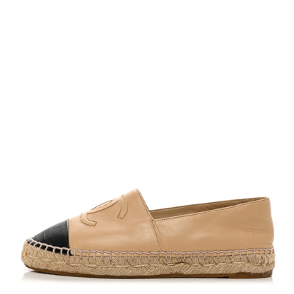 Chanel Lambskin CC Espadrilles 37 Beige Black 1 of 9