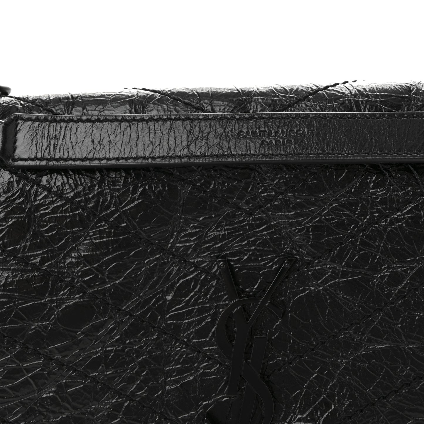 Crinkled Calfskin Matelasse Monogram Medium Niki Chain Satchel Black