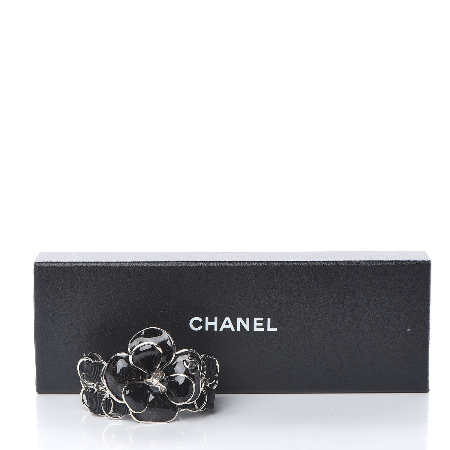 Chanel Resin Camellia Chain Ribbon Bracelet Black 5 of 5