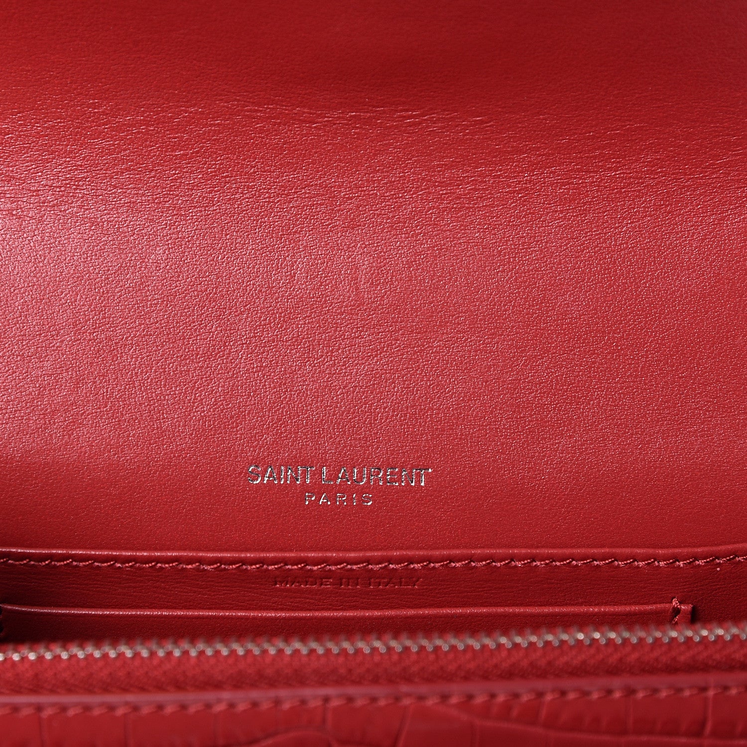 Saint Laurent Calfskin Crocodile Embossed Monogram Sunset Chain Wallet New Lipstick Red 7 of 8