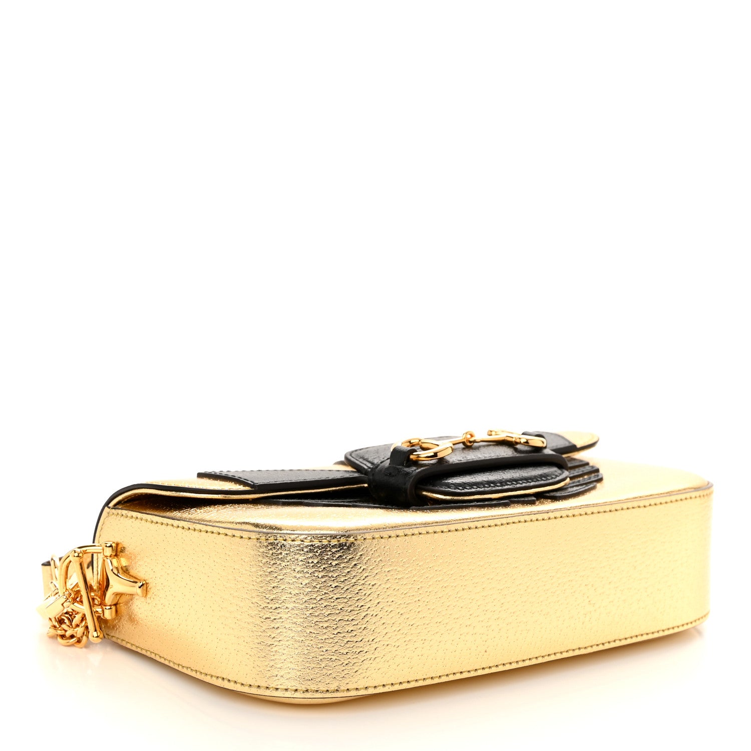 Gucci X ADIDAS Textured Dollar Calfskin Web Trefoil Horsebit 1955 Shoulder Bag King Gold Black 4 of 12