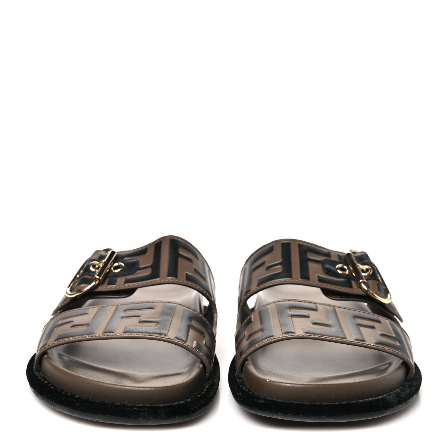 Fendi Calfskin FF Embossed Pearland Slide Sandals 38.5 Tobacco Moro 3 of 8
