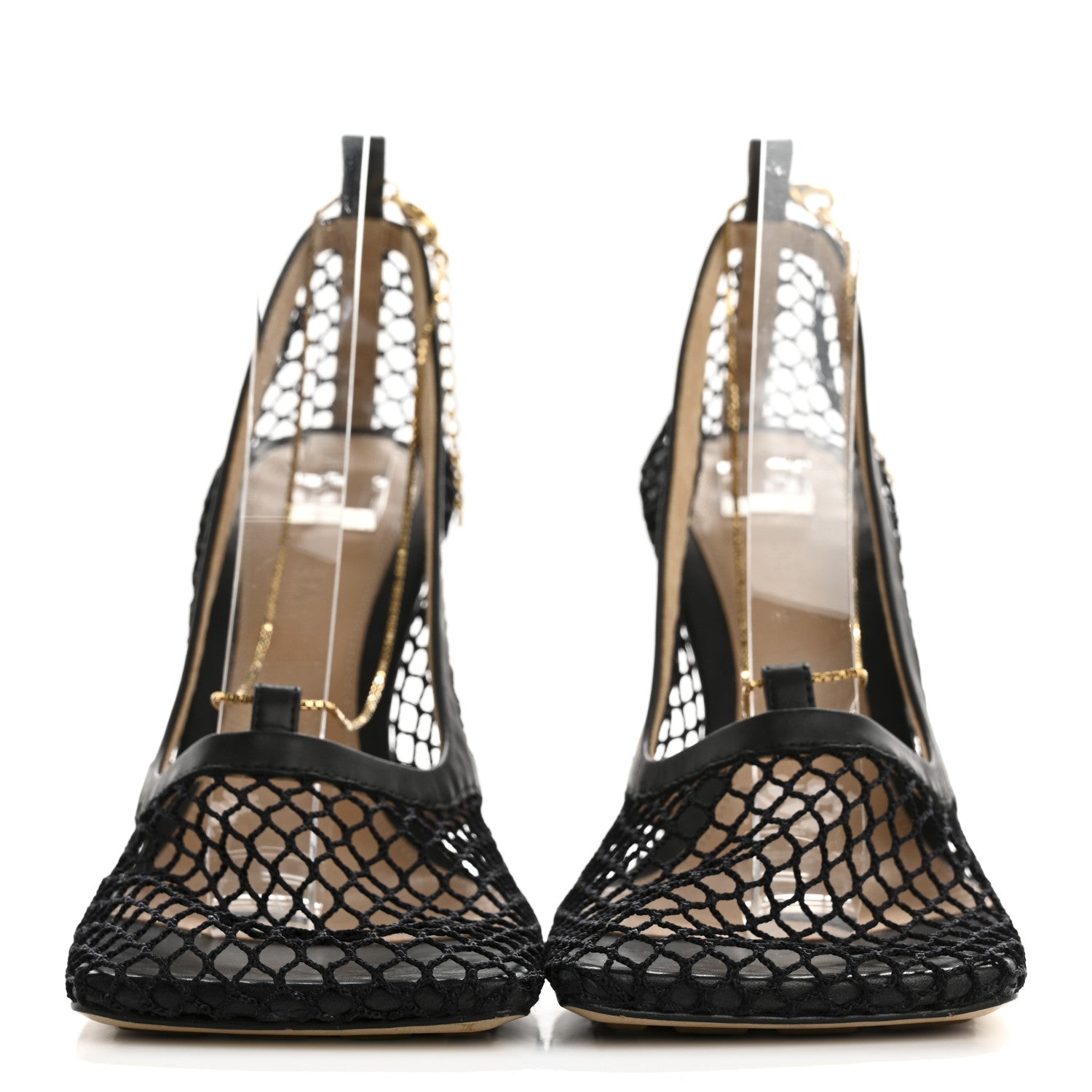 Bottega Veneta Mesh Calfskin Chain Stretch Pumps 36.5 Black 3 of 9
