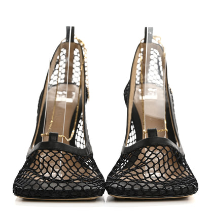 Bottega Veneta Mesh Calfskin Chain Stretch Pumps 36.5 Black 3 of 9
