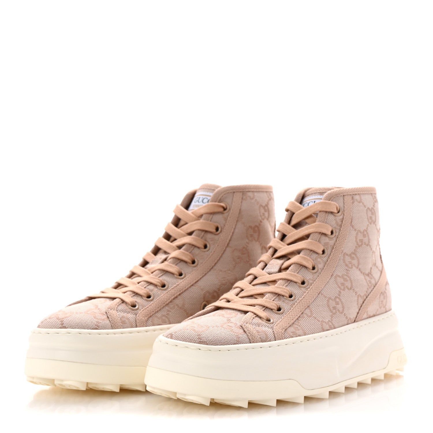 Gucci New Canvas GG Monogram Womens Tennis 1977 High Top 55mm Platform Sneakers 37.5 Skin Rose Dark Skin Rose 4 of 11
