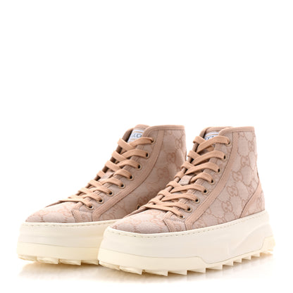 Gucci New Canvas GG Monogram Womens Tennis 1977 High Top 55mm Platform Sneakers 37.5 Skin Rose Dark Skin Rose 4 of 11