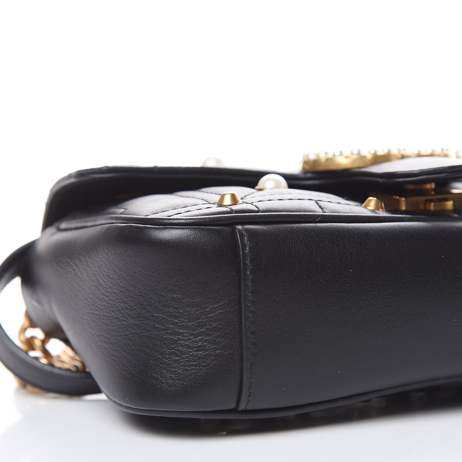Gucci Calfskin Matelasse Studded Mini Pearly GG Marmont Shoulder Bag Black 8 of 10