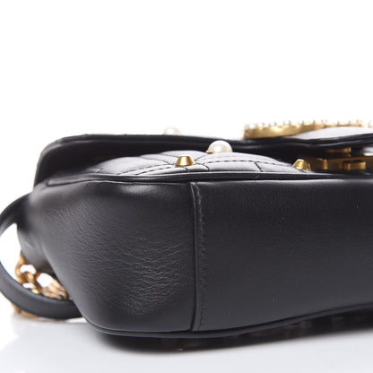 Gucci Calfskin Matelasse Studded Mini Pearly GG Marmont Shoulder Bag Black 8 of 10