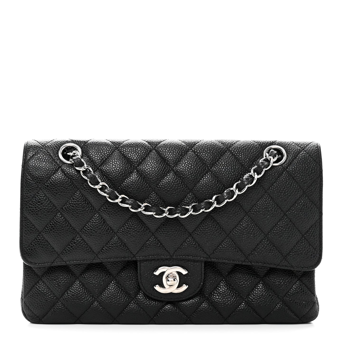 Caviar Quilted Medium Double Flap Black