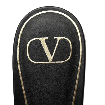 Valentino Garavani Calfskin Roman Stud Flat Slide Sandals 38 Black 6 of 9