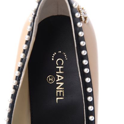 Chanel Lambskin Pearl Cap Toe Pumps 40 Beige Black 8 of 12