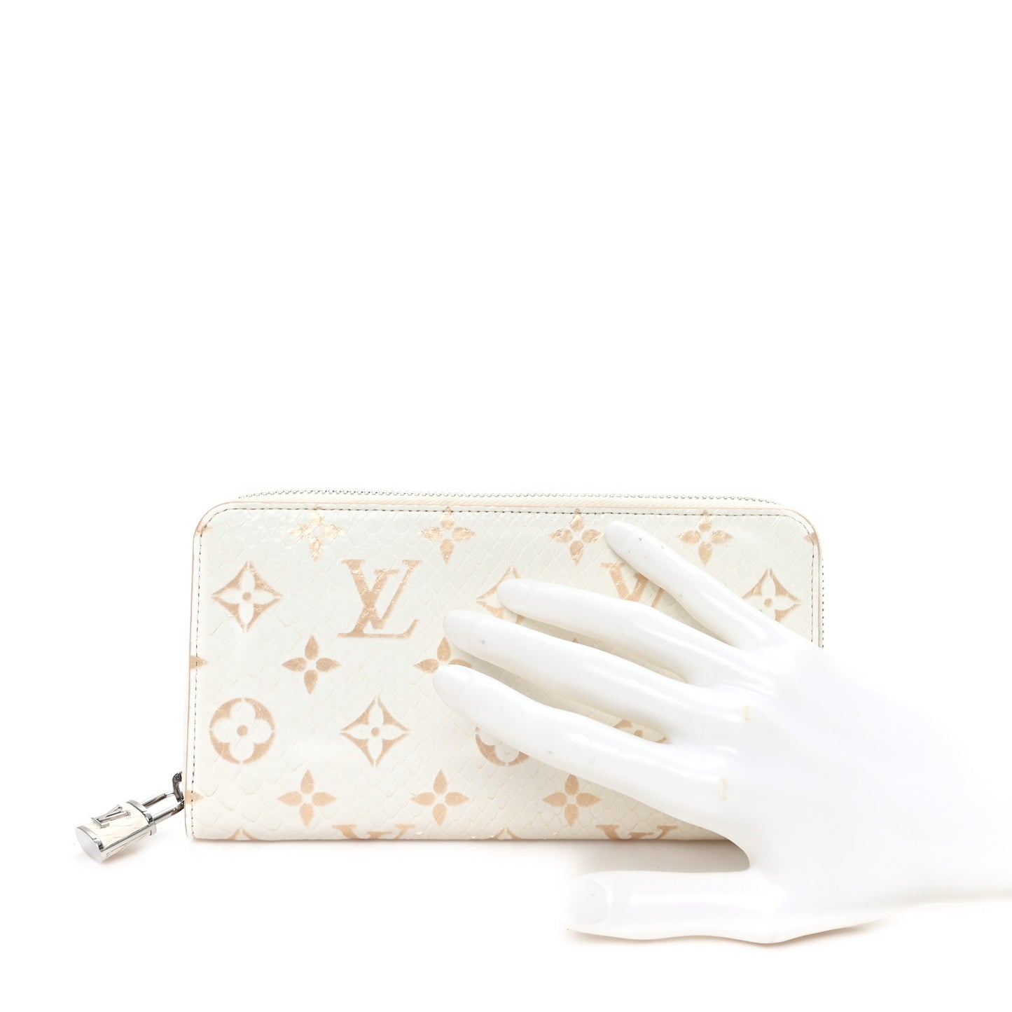 Snakeskin Monogram Zippy Padlock Wallet White