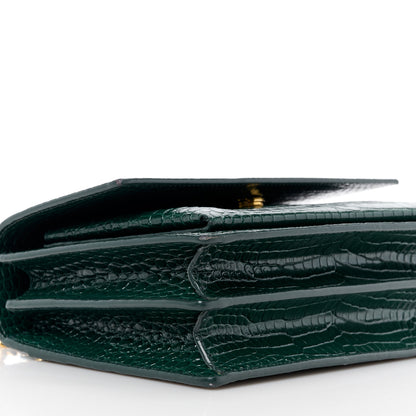 Saint Laurent Calfskin Crocodile Embossed Medium Monogram Sunset Dark Mint 9 of 12