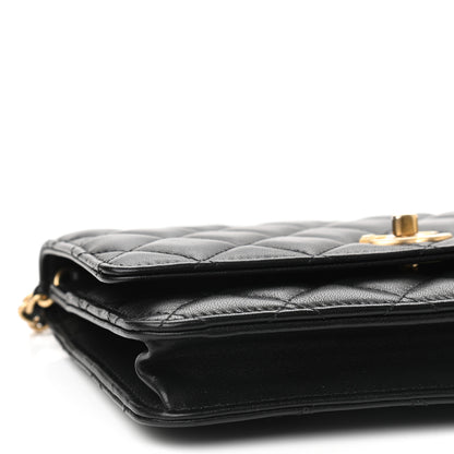 Chanel Lambskin Quilted CC Pearl Crush Wallet on Chain WOC Black 9 of 10