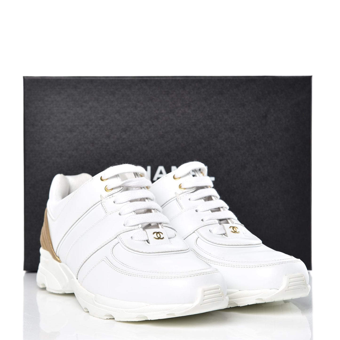 Calfskin Laminated Lambskin CC Sneakers 41 White Gold
