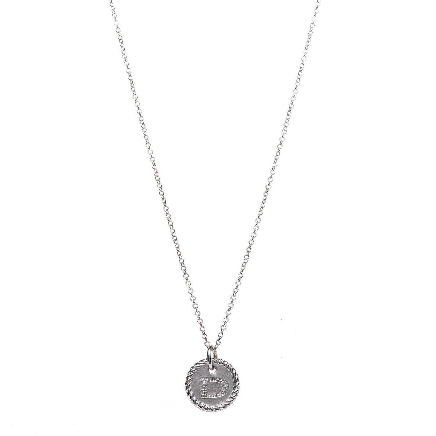 18K White Gold Diamond Initial D Charm Necklace
