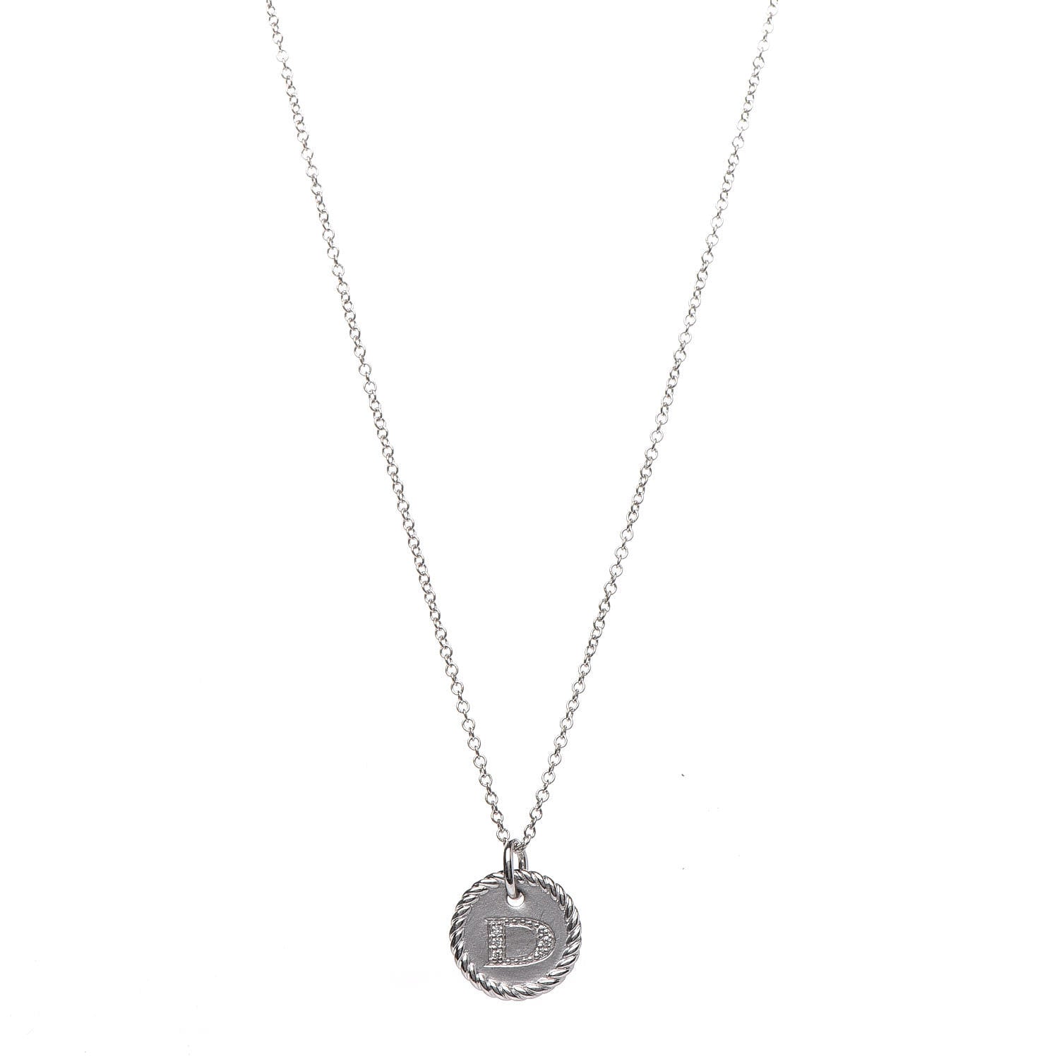David Yurman 18K White Gold Diamond Initial D Charm Necklace 1 of 7