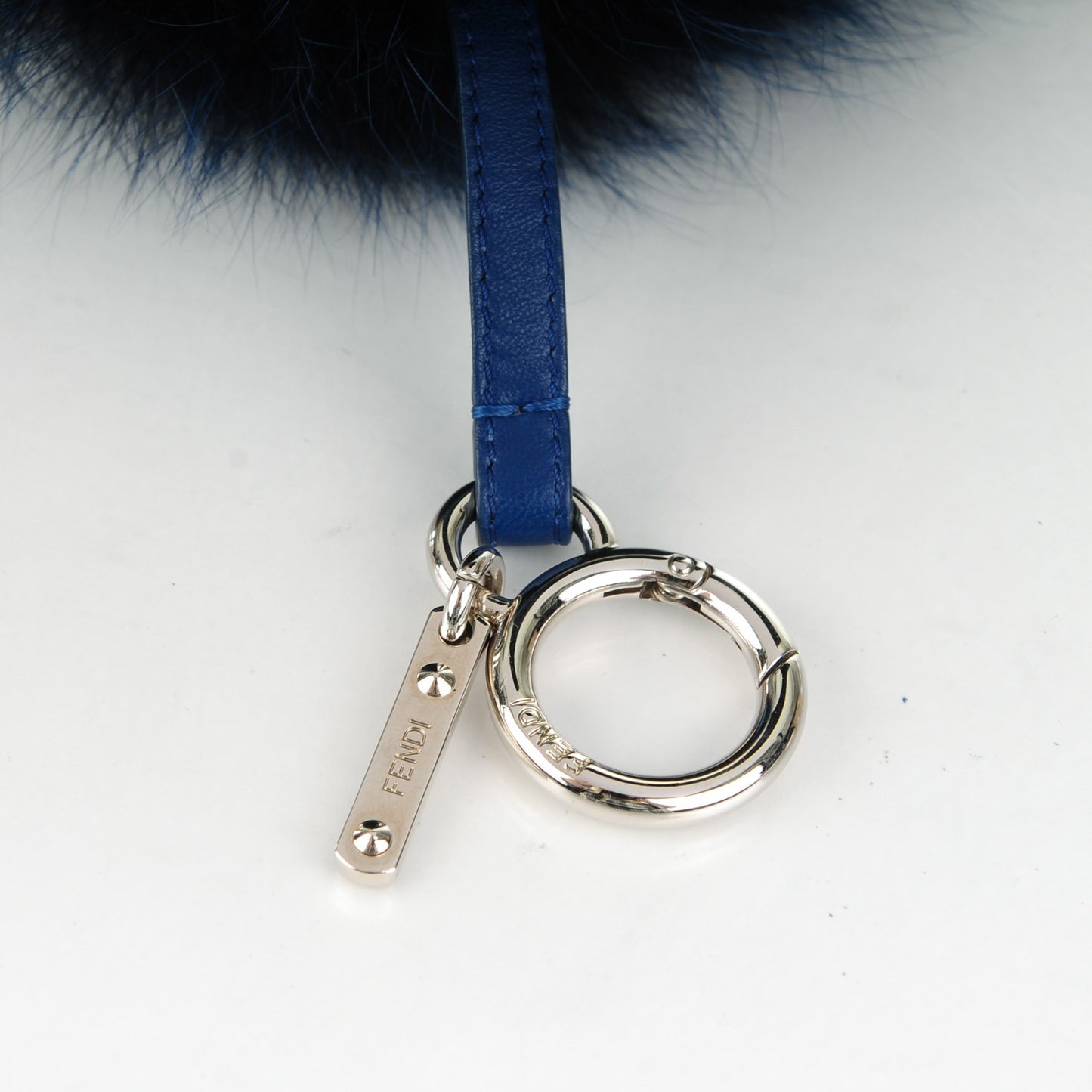 Fox Fur Shiny Nappa Bi-Color K ABCharm Bag Charm Blue Curry