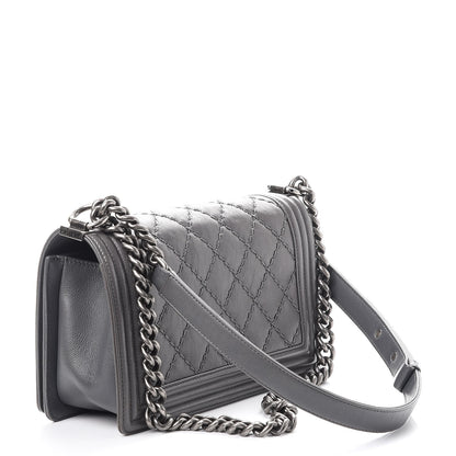 Chanel Calfskin Double Stitch Medium Boy Flap Grey 3 of 12