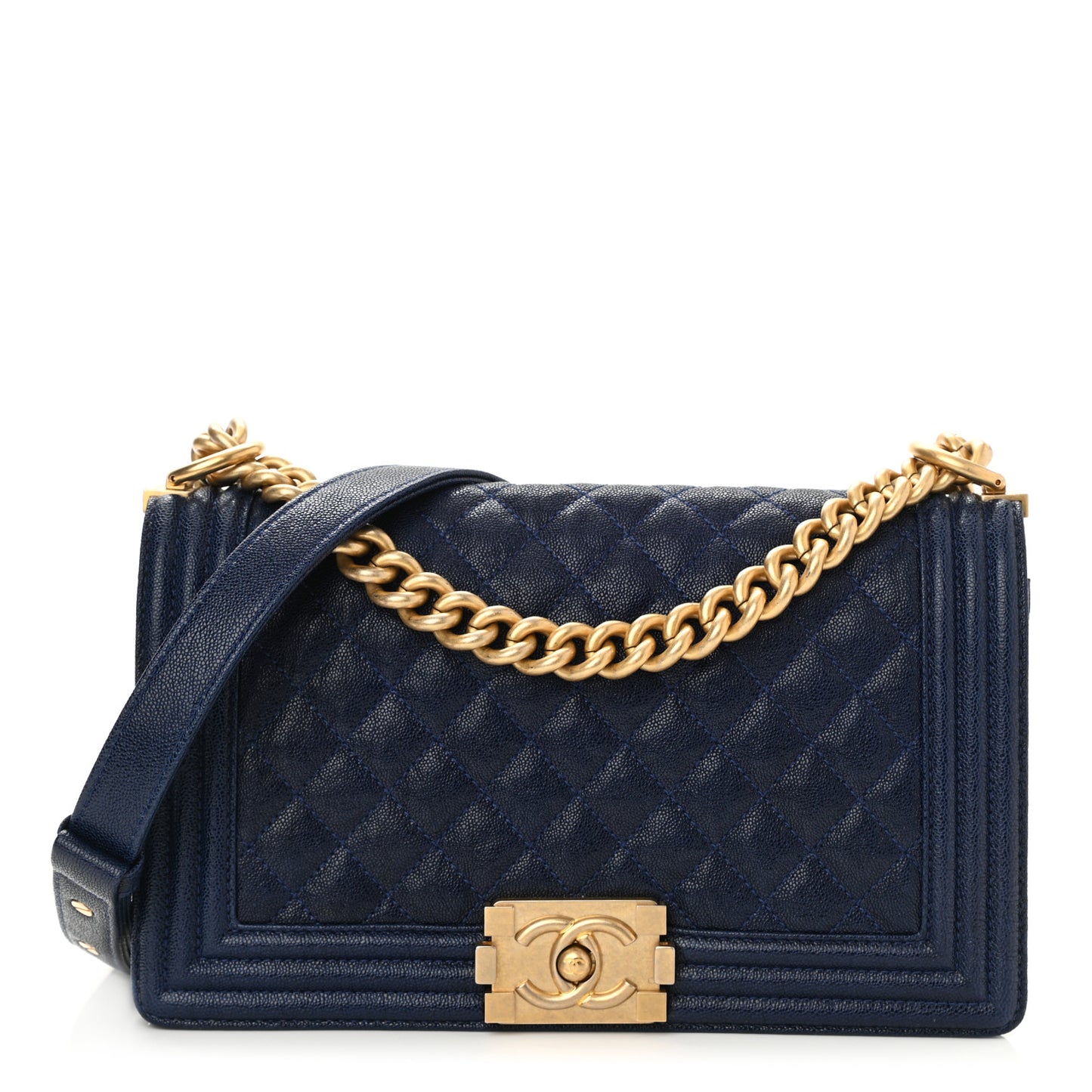 Caviar Quilted Medium Boy Flap Navy