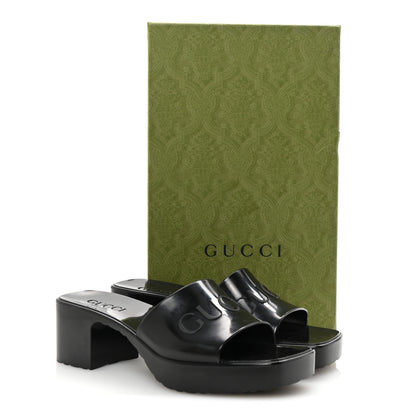 Gucci Rubber Gucci Logo Womens Platform 20/60mm Slide Sandals 36 Black 10 of 10