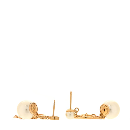 Christian Dior Pearl CD Chain Drop Earrings Gold 3 of 5