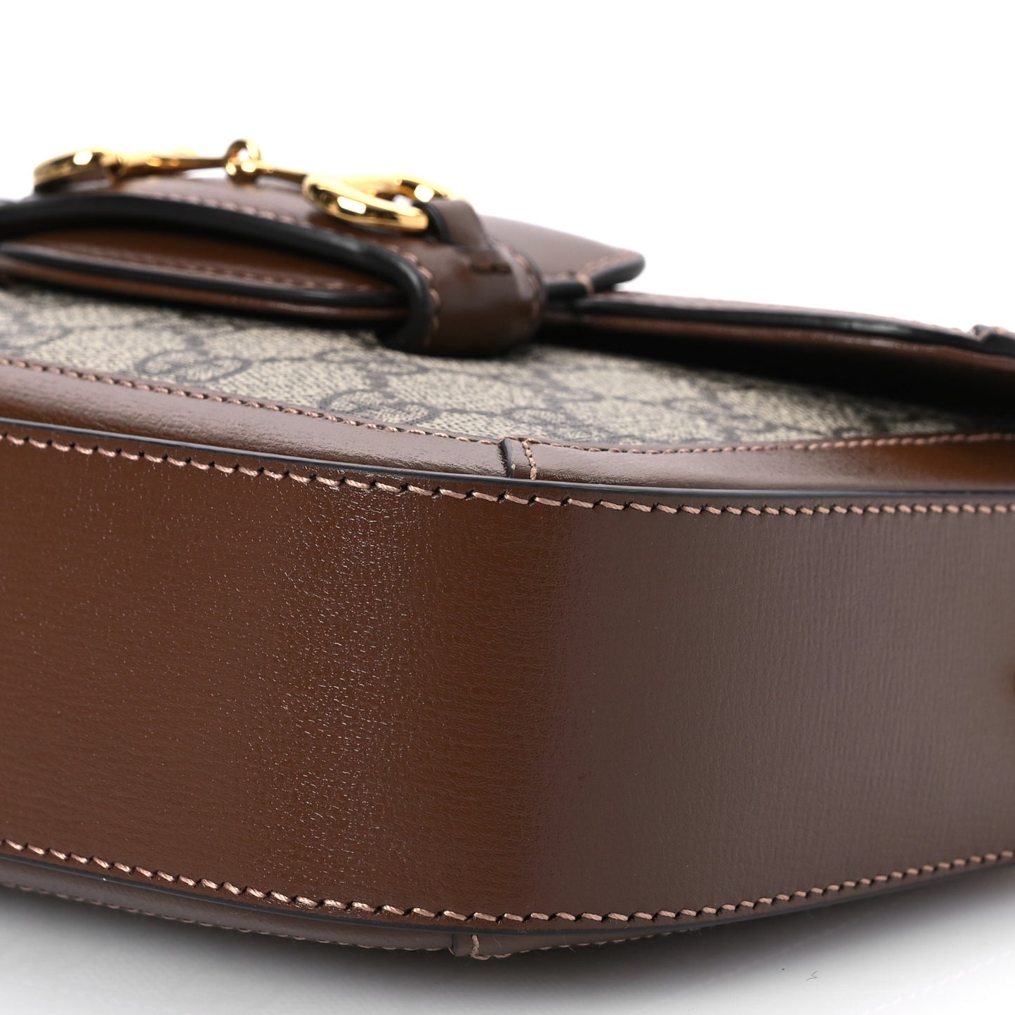 GG Supreme Monogram Web Mini Horsebit 1955 Shoulder Bag Beige Brown Sugar