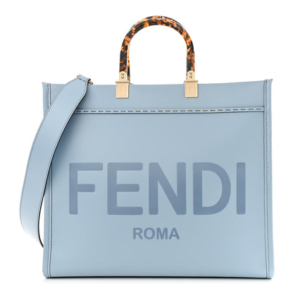 Fendi Vitello King Plexiglass Logo Embossed Medium Fendi Sunshine Shopper Tote Azzurro Baby 1 of 14
